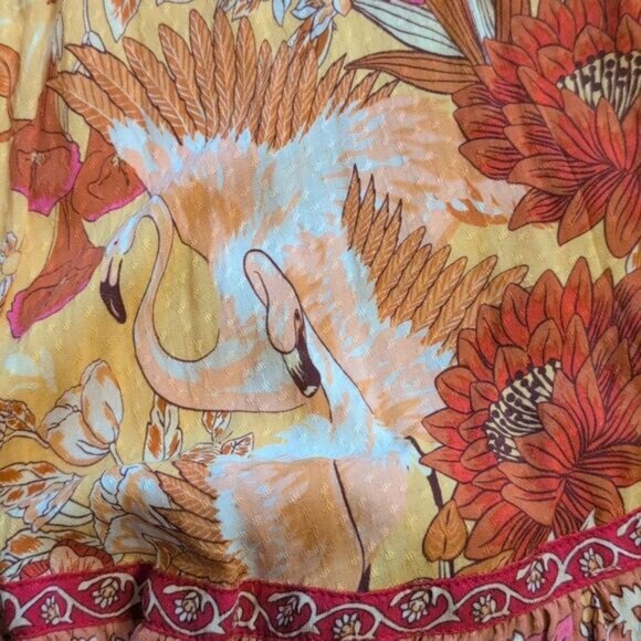 Spell And The Gypsy Siren Song Dress Yellow Flamingo Print Ruffle Size L - Picture 3 of 15